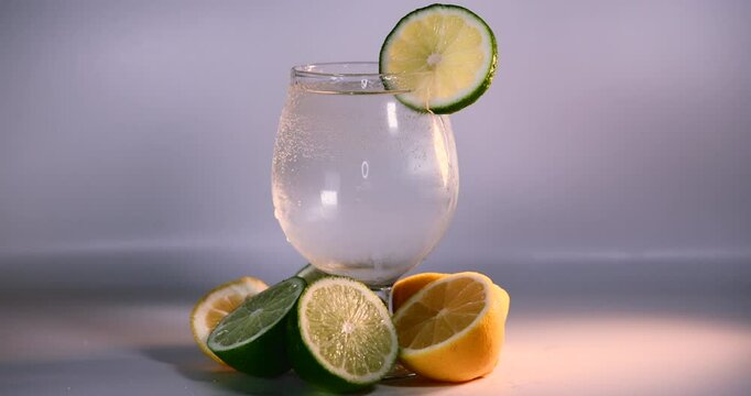 Chilled Sparkling Citrus Tonic with Cooling Mist in Slow Motion
