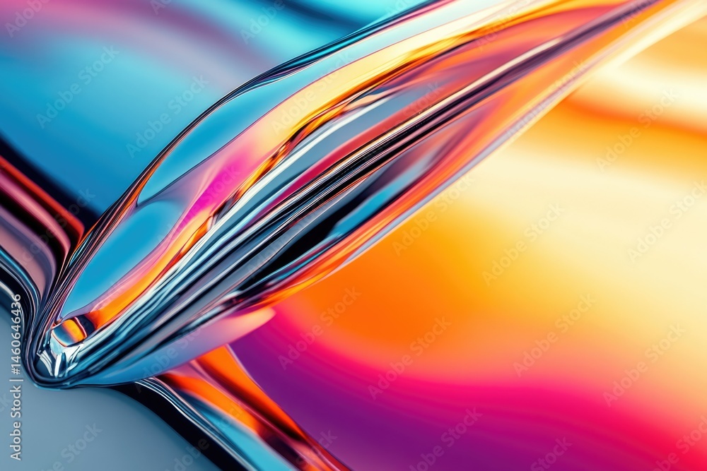 Poster abstract vibrant image of flowing metallic liquid with bright, iridescent colors creating dynamic, c