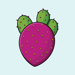 Vibrant Illustration of a Prickly Pear Cactus Fruit with Three Green Cactus Pads