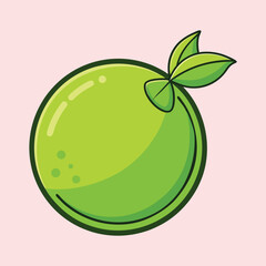 A Vibrant Illustration of a Single Green Lime with Leaves