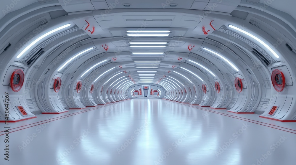 Poster futuristic sci fi corridor empty white tunnel modern 3d render minimalist design space