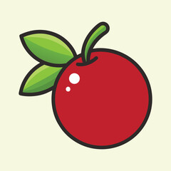 A Red Apple with Green Leaves Simple Cartoon Illustration