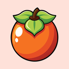 A Delightful Cartoon Illustration of a Ripe Orange Persimmon Fruit with Green Leaves