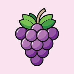 A Delightful Bunch of Purple Grapes Cartoon Illustration Featuring Green Leaves and Stem
