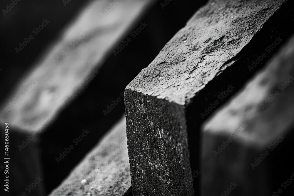Aufkleber close-up of rough-textured, dark grey rectangular blocks arranged in a staggered pattern.