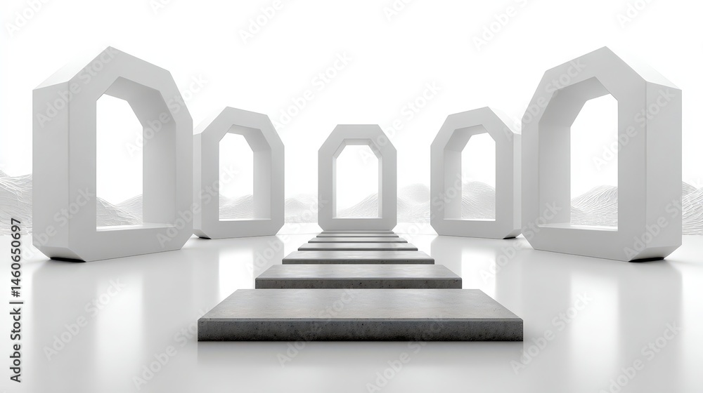 Poster minimalist white architecture abstract hexagon pathway modern design clean background
