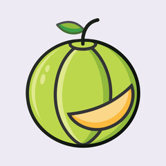 Illustration of a Green Fruit with a Small Section of Orange Showing a Juicy and Refreshing Summer Fruit