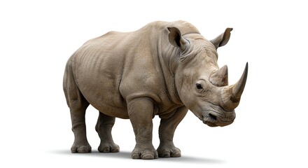 Fototapeta premium Rhinoceros Standing Isolated on White Background