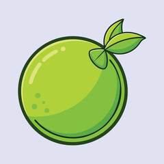 A Delightful Cartoon Illustration of a Fresh Green Lime with Two Vivid Leaves