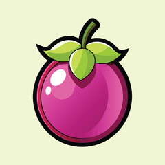 Vibrant Illustration of a Single Mangosteen Fruit with Glossy Purple Skin and Green Sepals