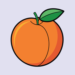 A Delicious Ripe Orange Peach with a Green Leaf Cartoon Illustration