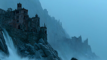 cascading down mossy cliffs into a crystal-clear pool