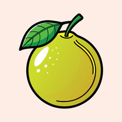 A vibrant illustration of a ripe pomelo fruit with a single leaf a pop art style graphic design of citrus fruit