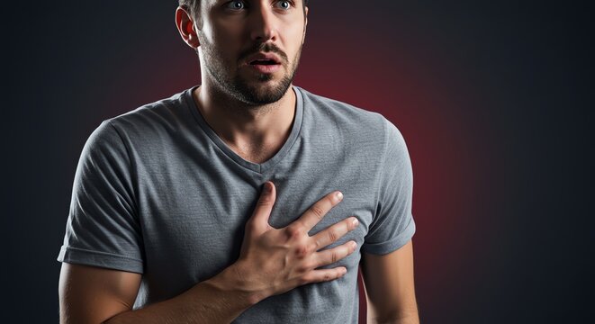 Man with Hand on Chest Looking Surprised