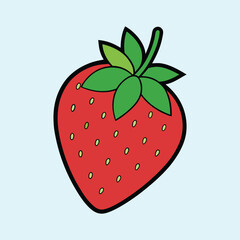 Obraz premium A Delightful Illustration of a Single Red Strawberry with Green Leaves