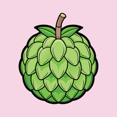 A Vibrant Illustration of a Cherimoya Fruit with Detailed Green Scales and a Brown Stem