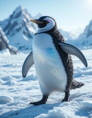 Obraz premium Penguin in Snowy Mountain Landscape
