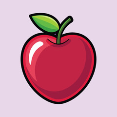 A Delicious Red Heart Shaped Apple with a Green Leaf
