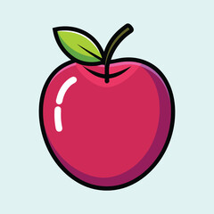 A vibrant red apple with a single green leaf illustration cartoon drawing graphic design