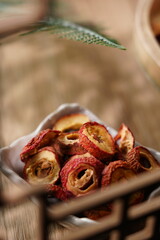 Dried hawthorn, seeds removed and cut into rings, a sweet street snack