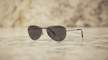 Classic aviator sunglasses against a sophisticated marble backdrop create timeless appeal