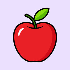 A single red apple with a green leaf illustration cartoon style simple design