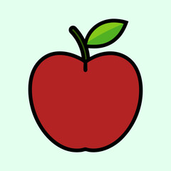 A Simple Illustration of a Red Apple with a Green Leaf