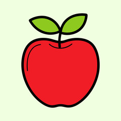 A Simple Illustration of a Red Apple with Green Leaves