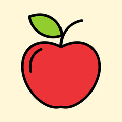 A Simple Line Drawing of a Red Apple with a Green Leaf