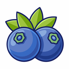 A Pair of Juicy Blueberries with Lush Green Leaves Delightfully Illustrated