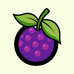 A Vibrant Cartoon Illustration of a Purple Mangosteen Fruit with Green Leaves