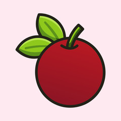 A Single Red Apple with Two Green Leaves Illustration
