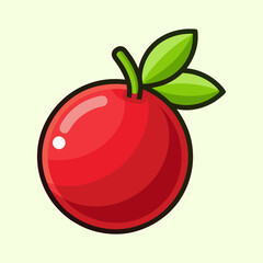Illustration of a Single Red Apple with Green Leaves Cartoon Style