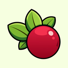 Cartoon illustration of a single red berry with green leaves