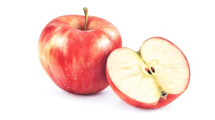 Close-up of a whole and halved red  on a white background.