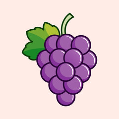 A Bunch of Purple Grapes with Green Leaf Illustration Cartoon Style Graphic Design