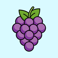A Bunch of Purple Grapes with Green Leaves Illustration Cartoon Style
