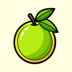 A Vibrant Illustration of a Juicy Green Lime with Two Lush Leaves