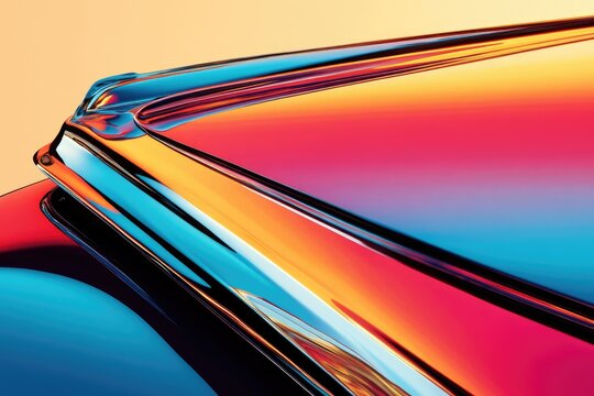 Fototapeta Vibrant, colorful close-up of a classic car's hood, showcasing its sleek design and reflective surface.