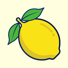 A Vibrant Illustration of a Single Lemon with Lush Green Leaves