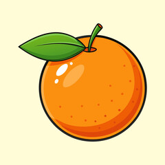 A Vibrant Illustration of a Single Orange with a Green Leaf