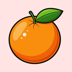 A Vibrant Illustration of a Juicy Orange with a Lush Green Leaf
