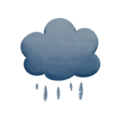 Grey Rain Storm Cloud Cold Weather with Whimsical Watercolor Acrylic Painting Brush Transparent Hand Drawn Style for Children Editorial Clipart Poster Design and Nature  Landscape Element Kids