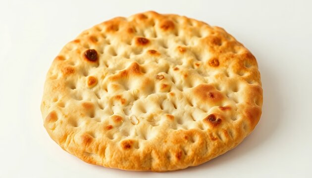 Tunisian Khobz Mbesses Flatbread Golden Texture on White Backdrop Culinary Still Life Delicious Fresh Baked Cuisine Bakery and Traditional Food Photo