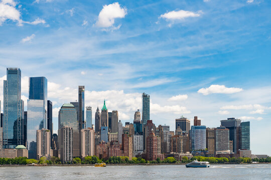 New York City with Manhattan Skyline over Hudson River,New York City, USA NYC, NY. New York City NYC Skyline with Urban Skyscrapers USA. Lower Manhattan and One World Trade Center in New York City - Powered by Adobe