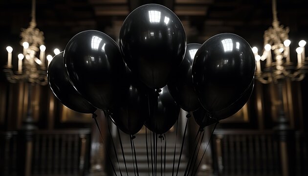 Dark room, black balloons