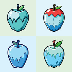 Four Delicious Cartoon Apples with Icy Glaze Designs