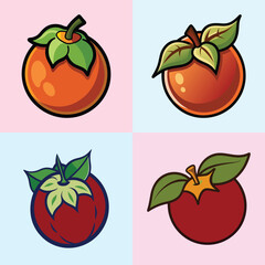 A Collection of Four Colorful Cartoon Fruits Illustration Featuring Orange and Red Tones