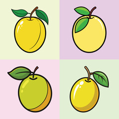 A Collection of Four Colorful Apricot Illustrations Featuring Different Shades of Yellow and Green