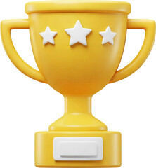 3D golden trophy with three white stars